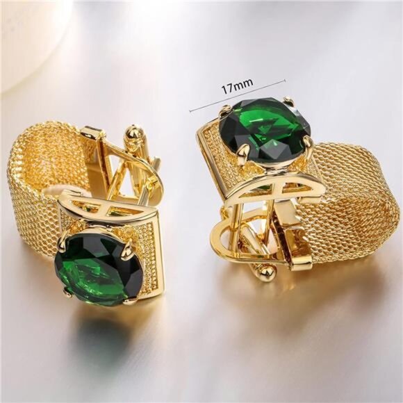 Mens Cufflinks with Chain - Stone and Shiny Gold Tone Shirt Accessories - Picture 5 of 7